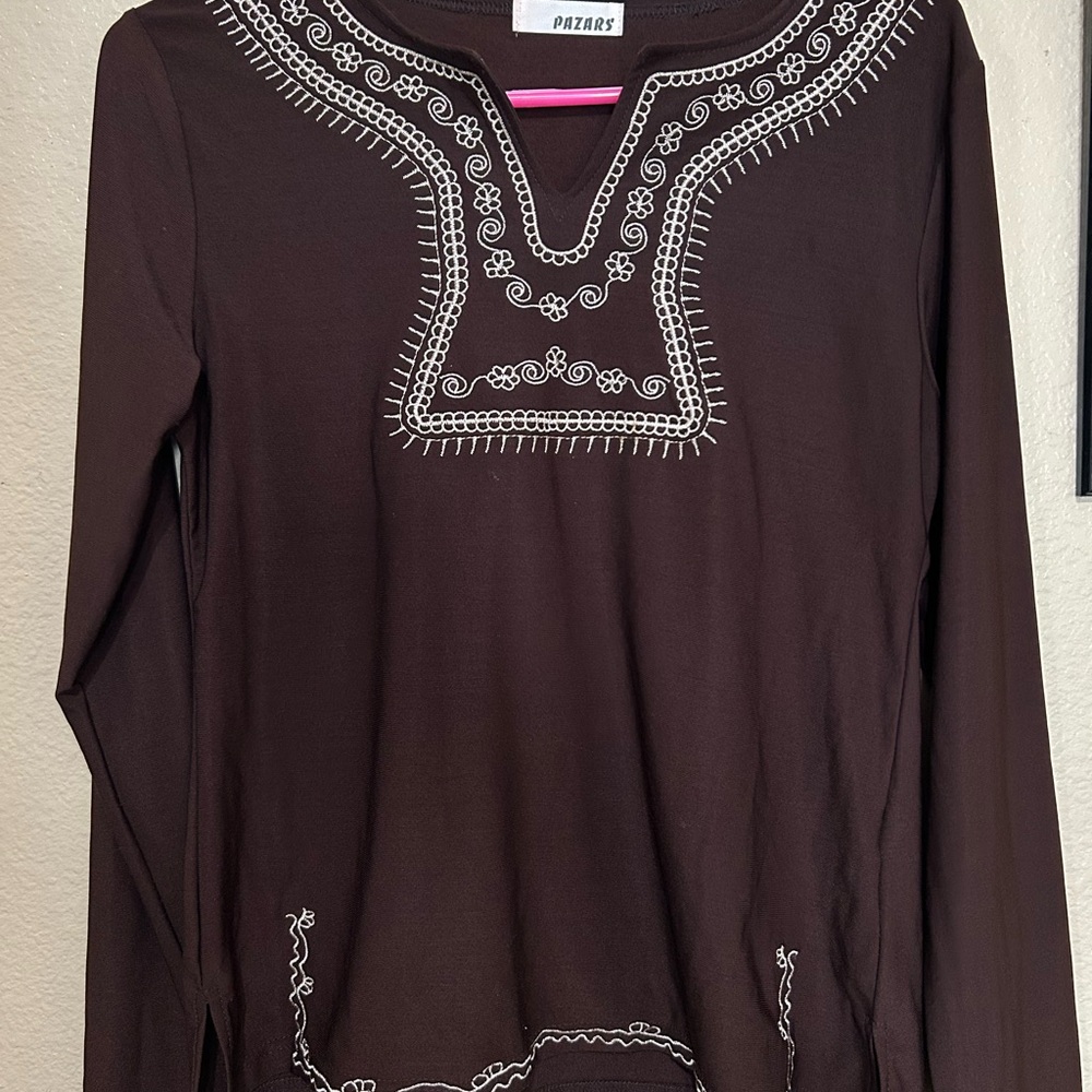 Brown Embroidered Women's Top